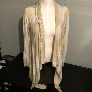 Cardigan Brand Say What White and Tan Print L